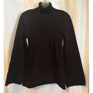 VTG Y2K Pria Black Turtleneck Womens Sweater Bell  Flutter Flare Sleeves Size M